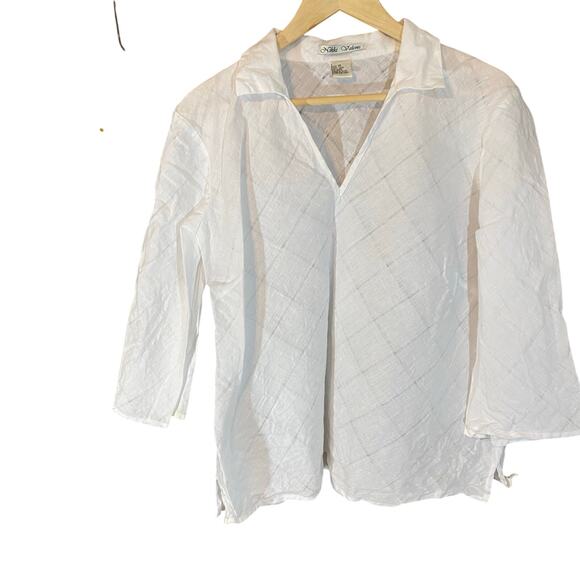 Nikki Valenti Linen 2 Piece Set Top & Pants Size 18 White Plus Size - Picture 2 of 7